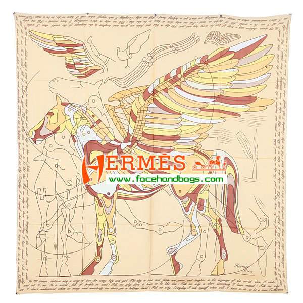 Hermes 100% Silk Square Scarf Yelow HESISS 130 x 130 - Click Image to Close
